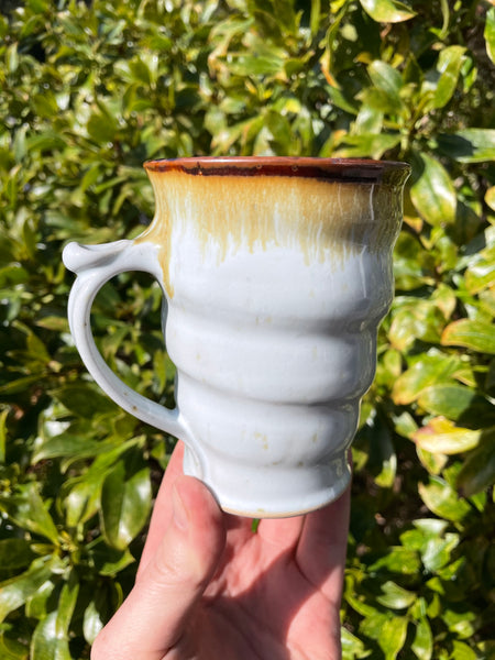 White and brown stain mug