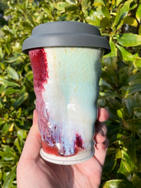 Oxidised/reduced copper red travel cup
